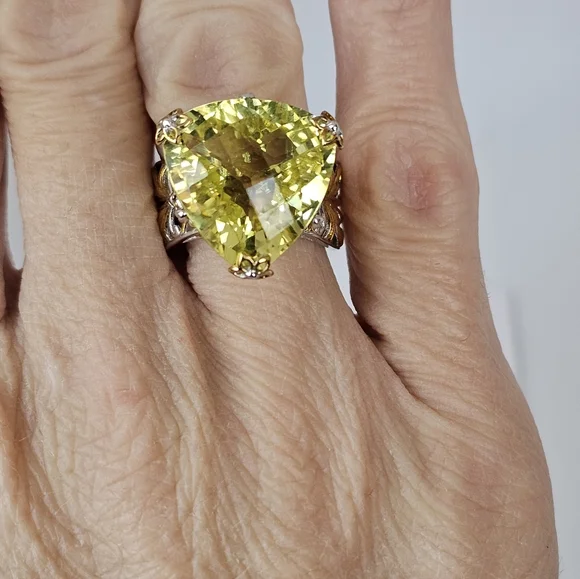 Genuine Ouro Verde Quartz Palladium Sterling Silver & 18k Ring Sz 7! - Picture 7 of 8